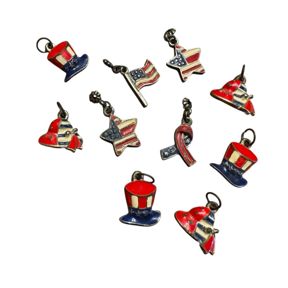 Vintage Enamel Fourth Of July Patriotic Charms Lot USA Charms Lot